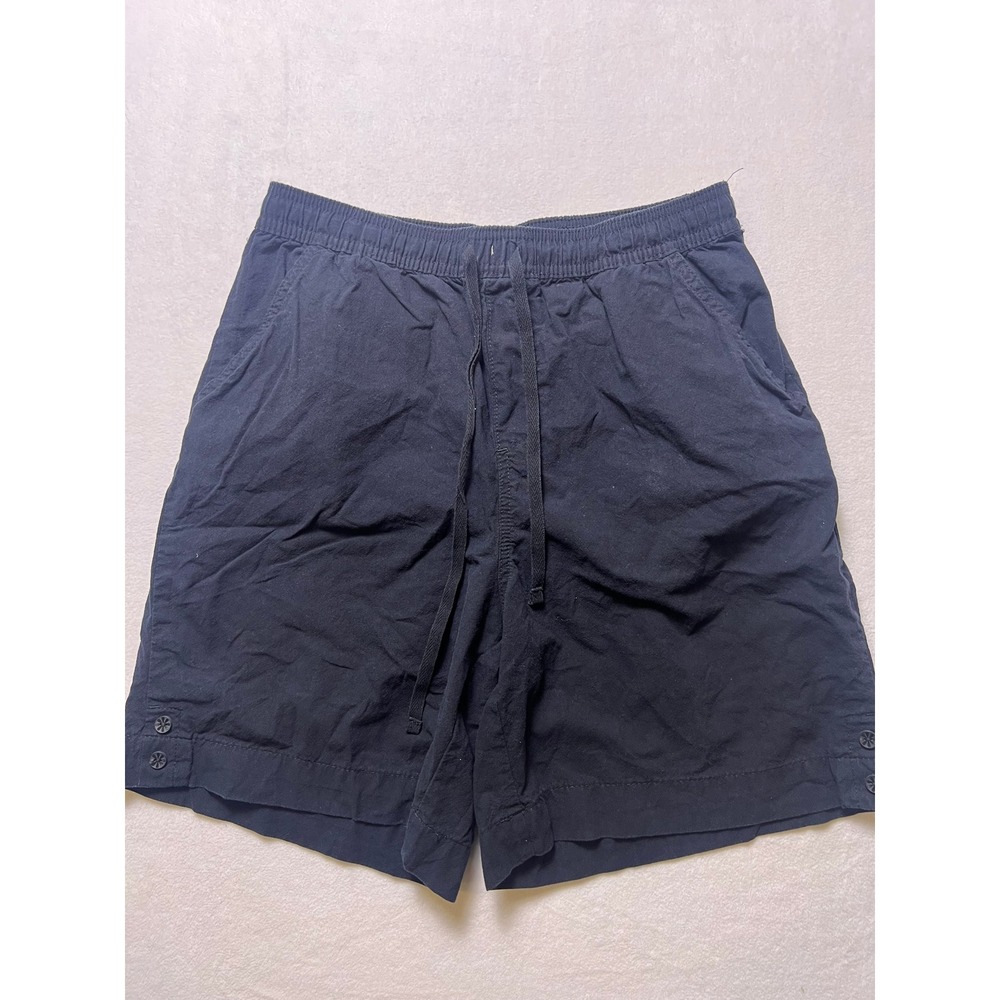 Karen Scott Wm M Shorts Casual Lounge Black Cotton Drawstring Button Hem Minimal